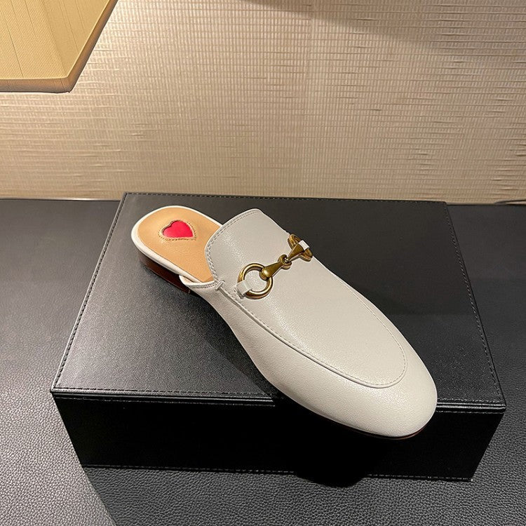 Horsebit Baotou Half Slippers Women's Outer Wear Leather Sandals