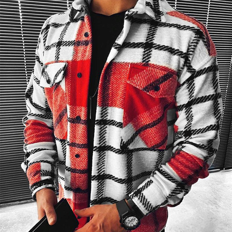 Men's Fashion Colorblock Plaid Print Shirt Top