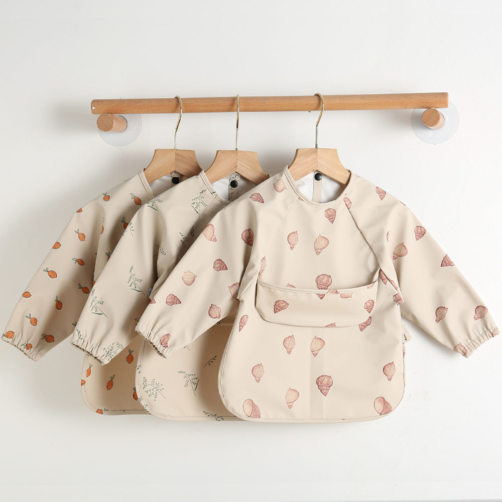 Children's Long-sleeved PU Reverse Wear Baby Eating Clothes Bib