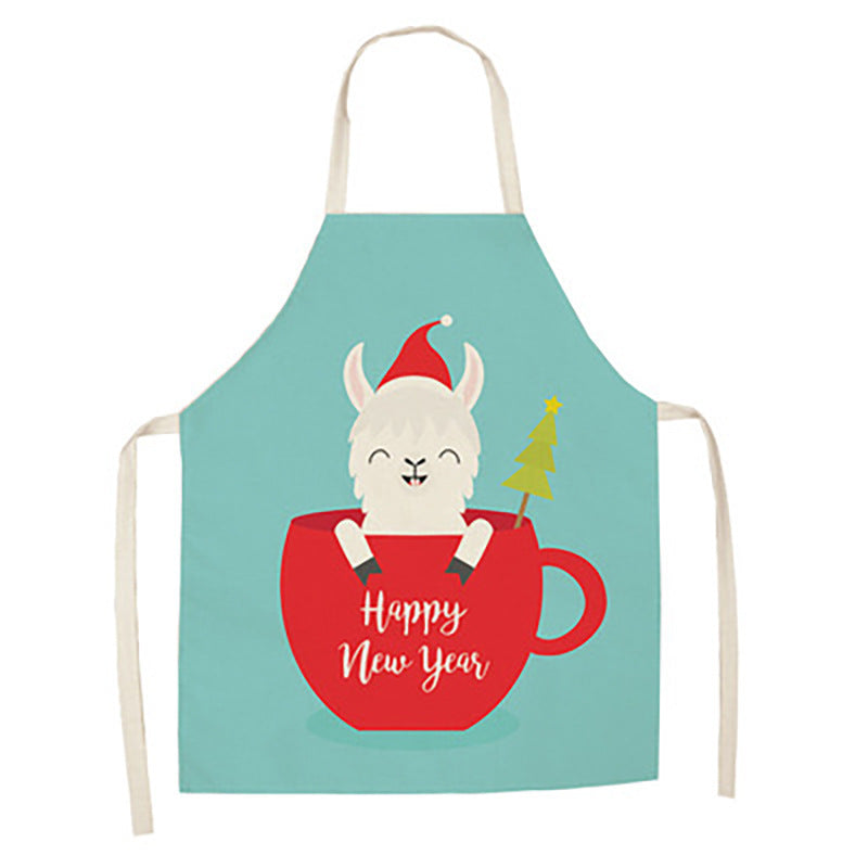 Cartoon Alpaca Cactus Cotton Linen Apron
