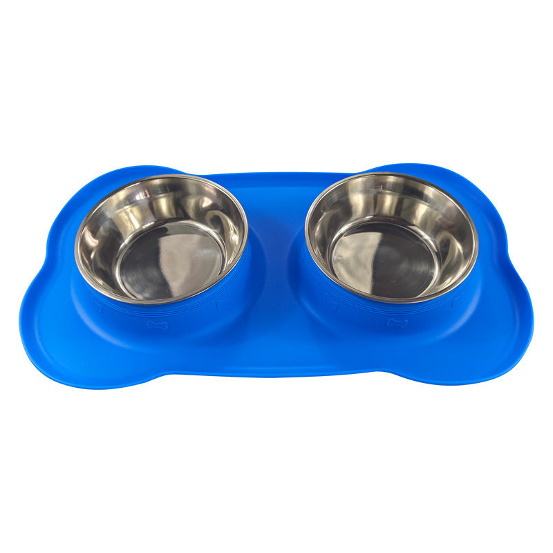 Large Silicone Pet Bowl Double Dog Bowl Stainless Steel