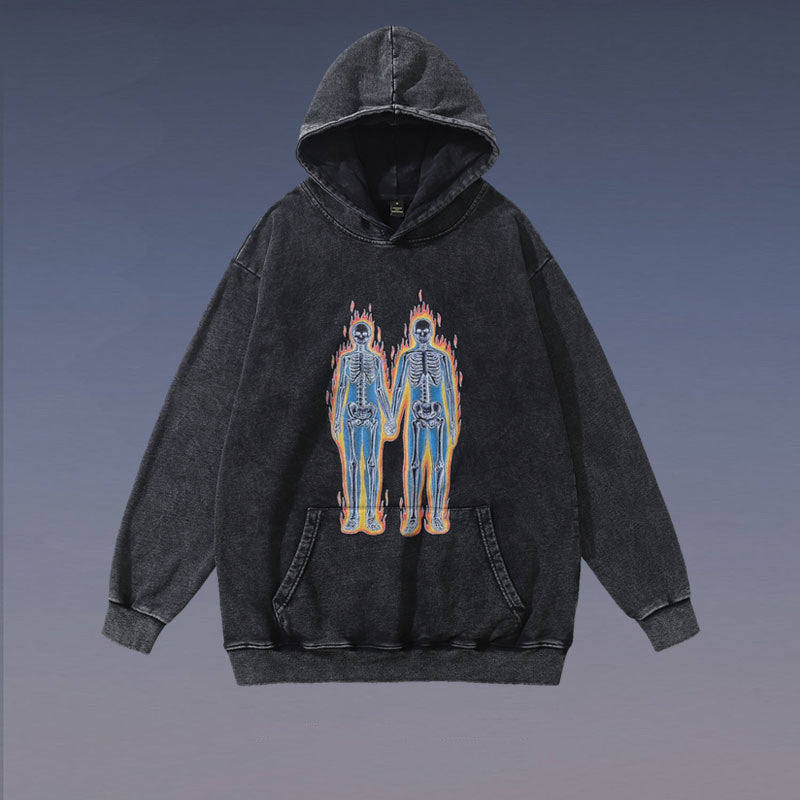 American Hip-hop Worn Wash Hoodie Loose