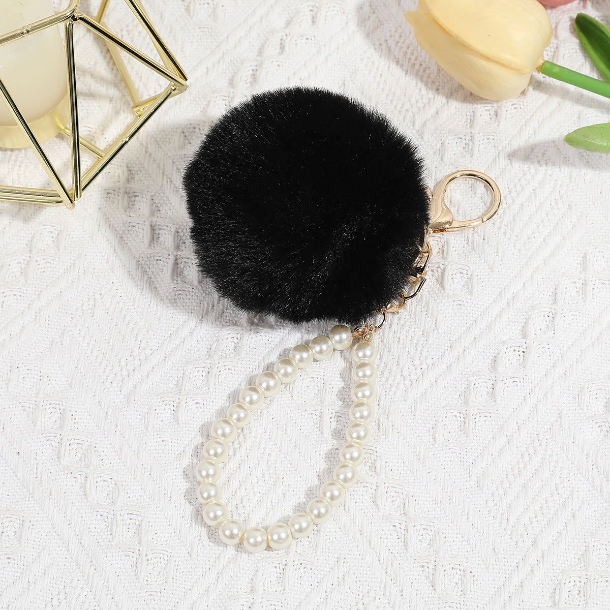 Cute Pearl Fuzzy Ball Pendant Bag Decorative Keychain