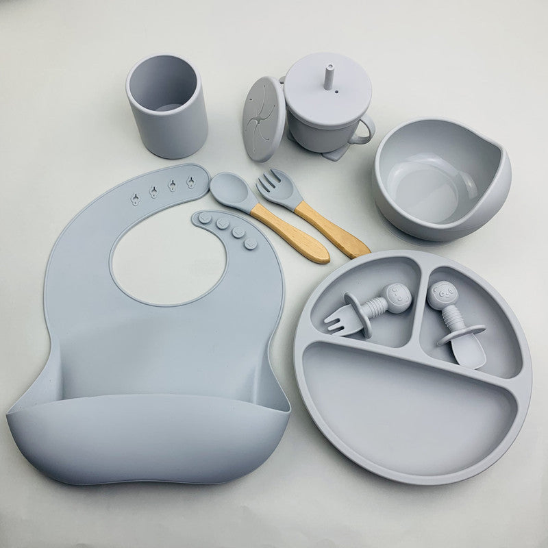 One Piece Complementary Food Feeding With Suction Cup And Silica Gel Bowl 9 Pieces