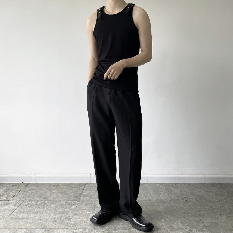 Leather Shoulder Loop Sweater Men's Slim Top