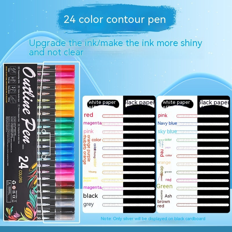 Double-line Outline 24-color  Notebook Special Gel Two-color Fluorescent Marker Pen