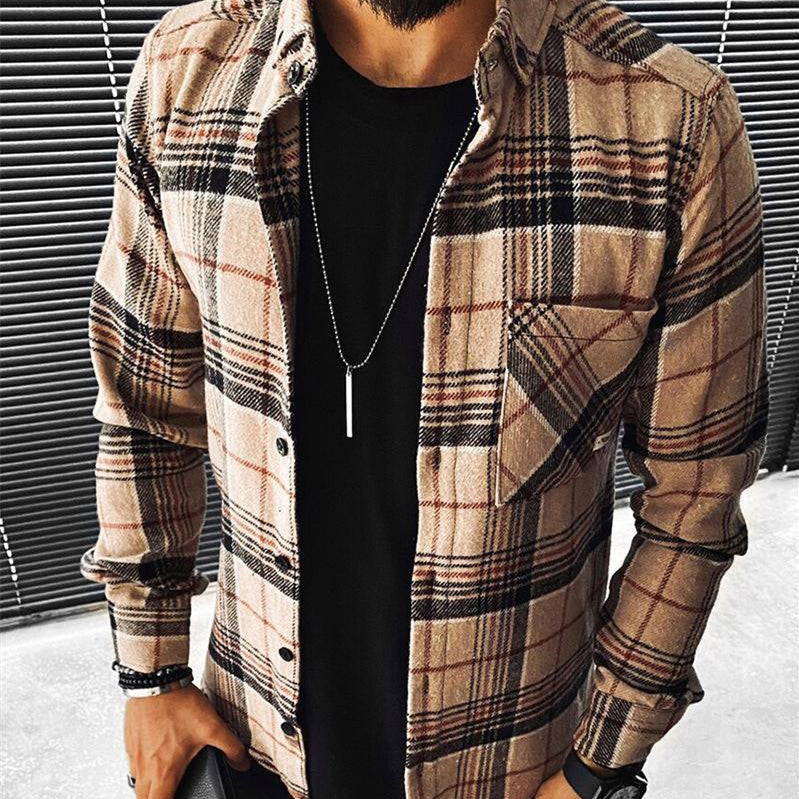 Men's Fashion Colorblock Plaid Print Shirt Top