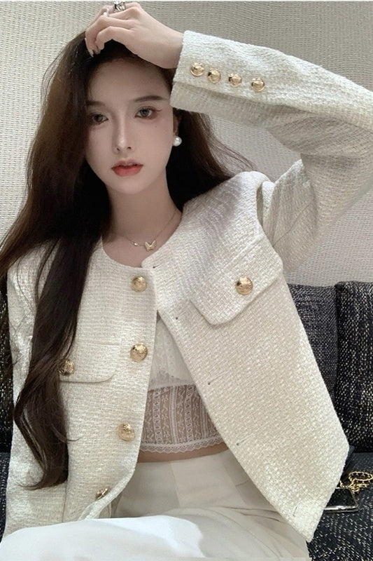 Women's Small Country Style Tweed Long Sleeve Jacket