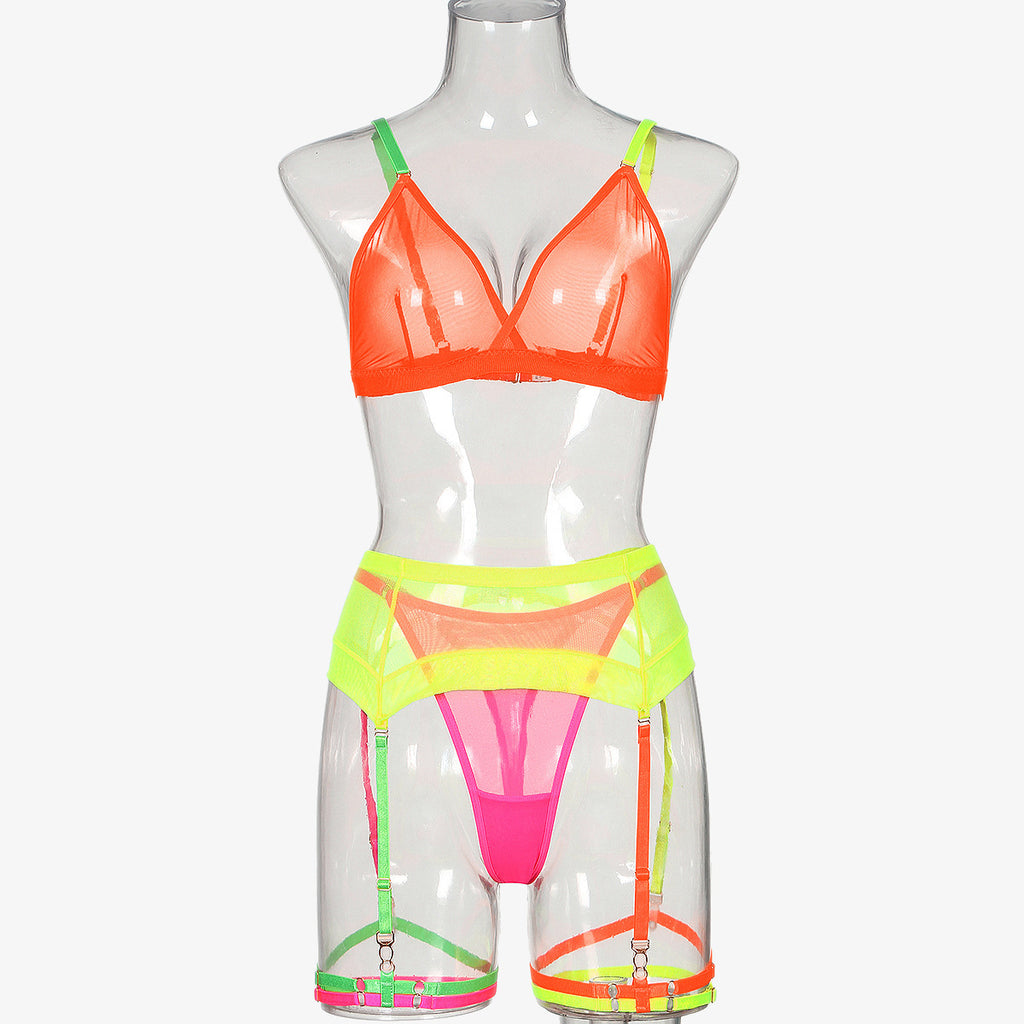 Mesh Contrast Color Triangle Cup Sexy Bodybuilding Underwear