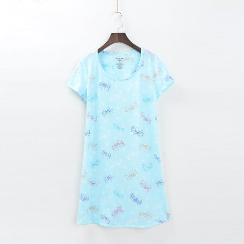 Knitted Cute Women's Short-sleeved Nightdress Summer Home Pajamas