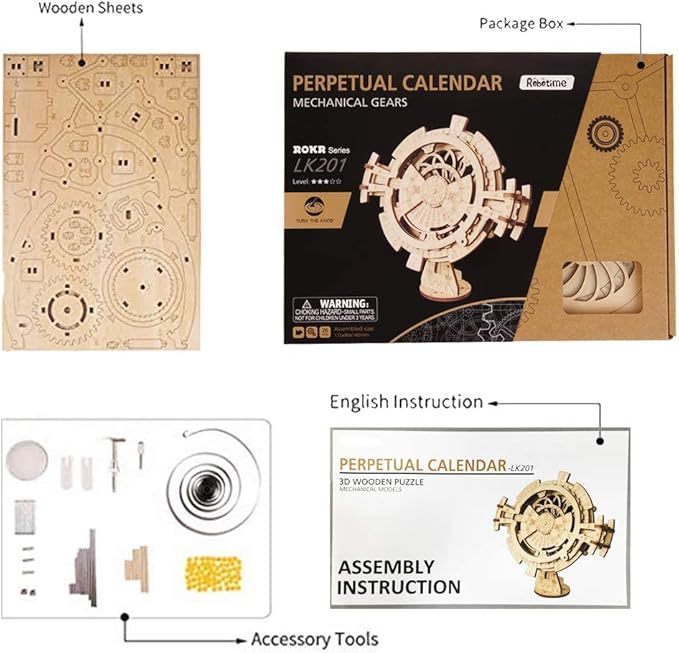 ROBOTIME 3D Puzzles Perpetual Calendar Wooden Model Kits Brain Teasers Sets LK201