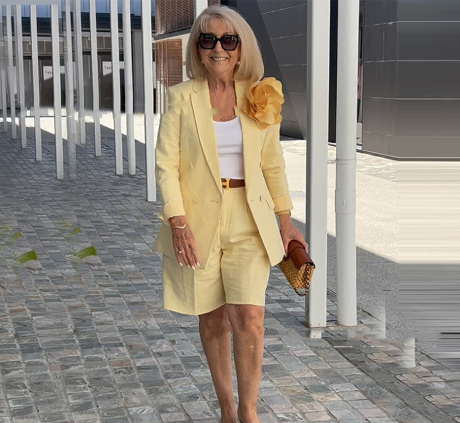 Elegant Cardigan Suit Coat Shorts Two-piece Suit