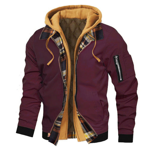 Autumn And Winter Thick Plus Size Men's Solid Color Hooded Jacket