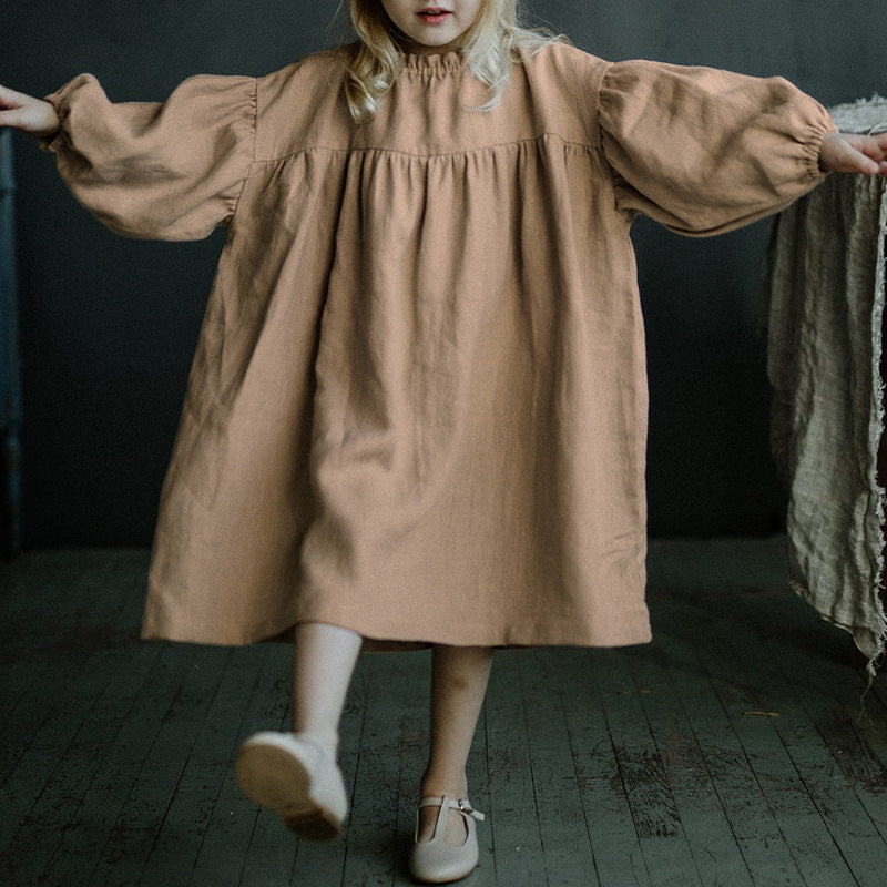 Girls' Ramie Cotton Dress Nordic Style