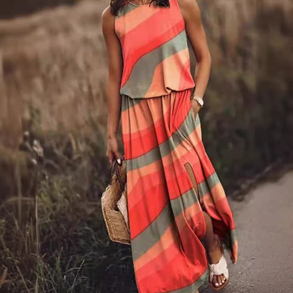 Sleeveless Printed Sling Long Women's Loose Split Dress