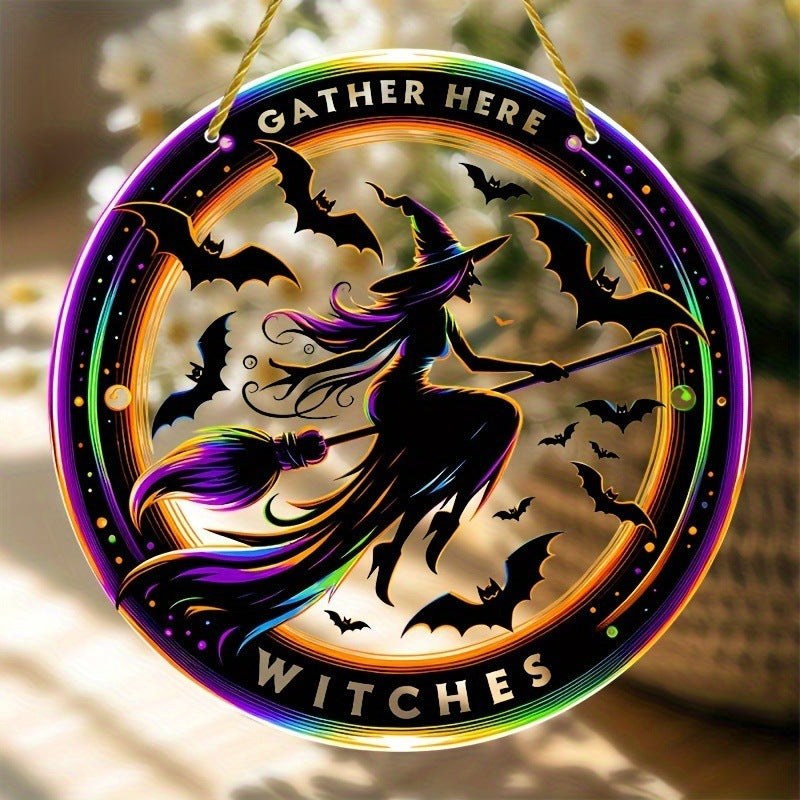 Acrylic Halloween Witch Pendant Color Disc Wall Decorations