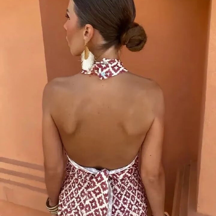 Halter Lace-up Small Top Waist-slimming Long Dress