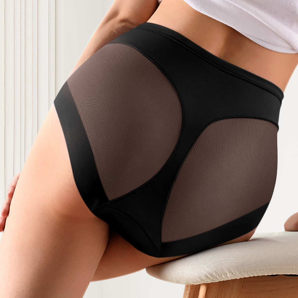 Women's High Waisted Hip Lifting Tummy Tightening Splicing Breathable Panties