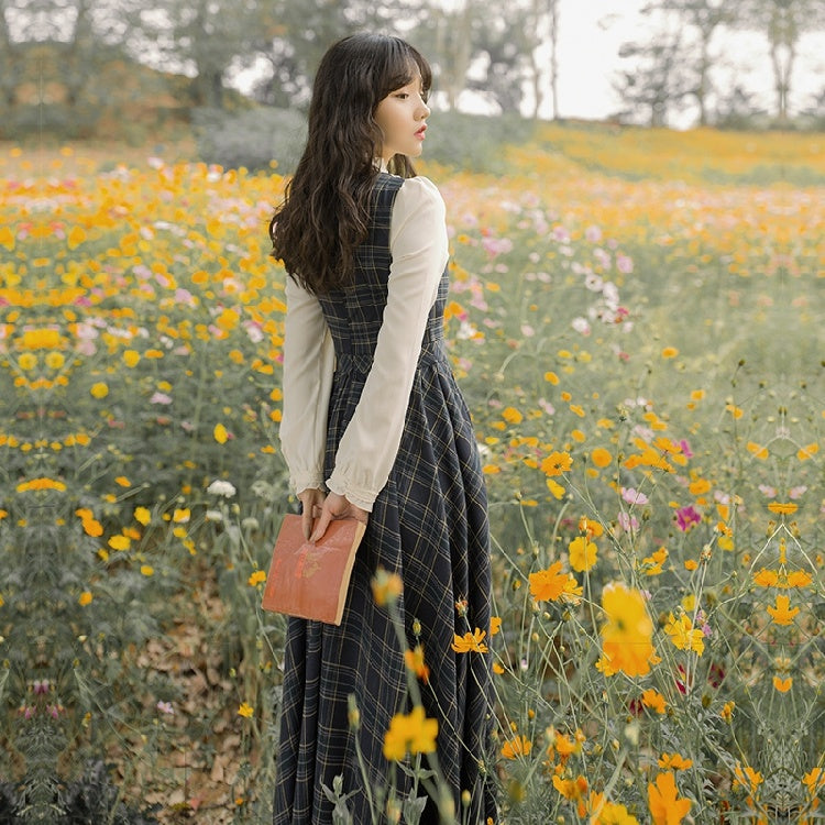 Women's New Literary Retro Plaid Swing Dress