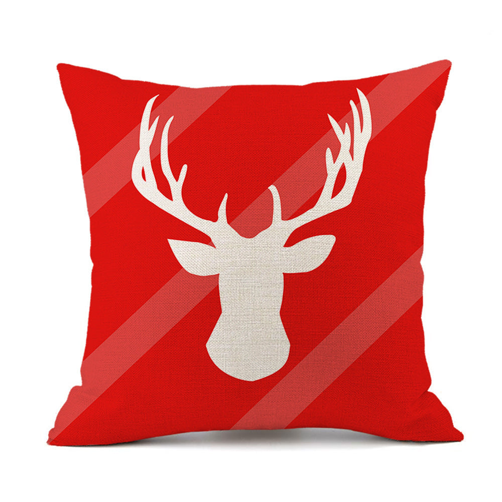 Christmas Elk Santa Claus Red Festive Printed Linen Cushion