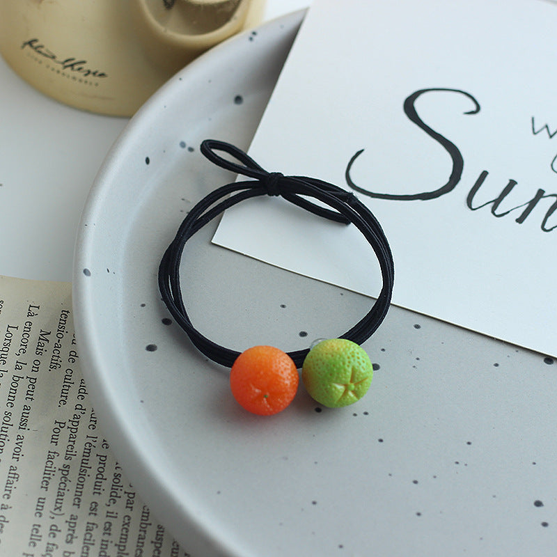 Double Orange Hair Band Bracelet Super Cute Emulational Fruit Head Rope