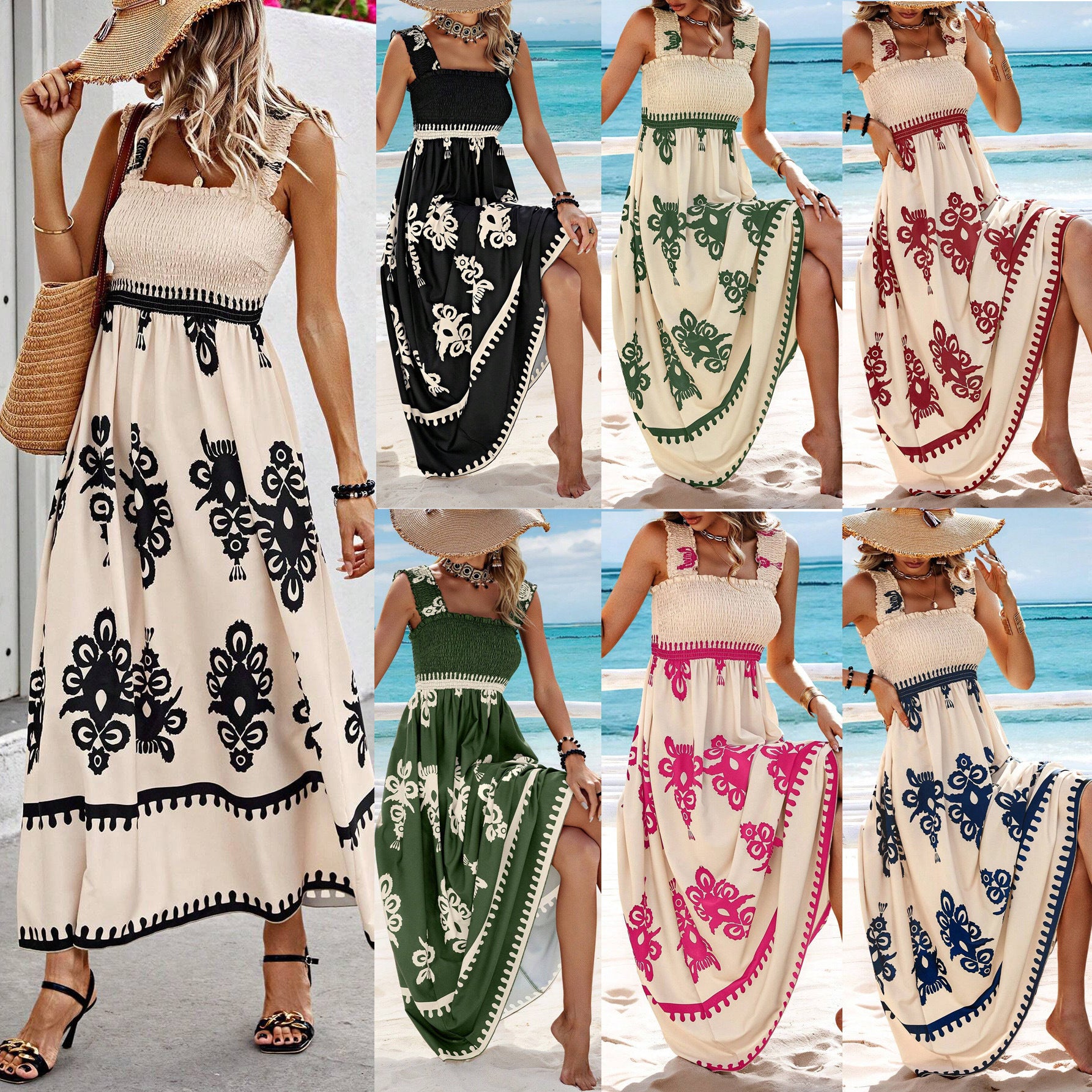 Holiday Style Printed Front Cross Mid-length Dress