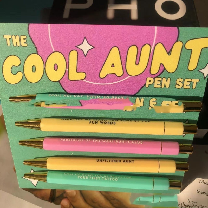 Cool Aunt Theme Paper Card Five Pen Set Black Ballpoint Pen