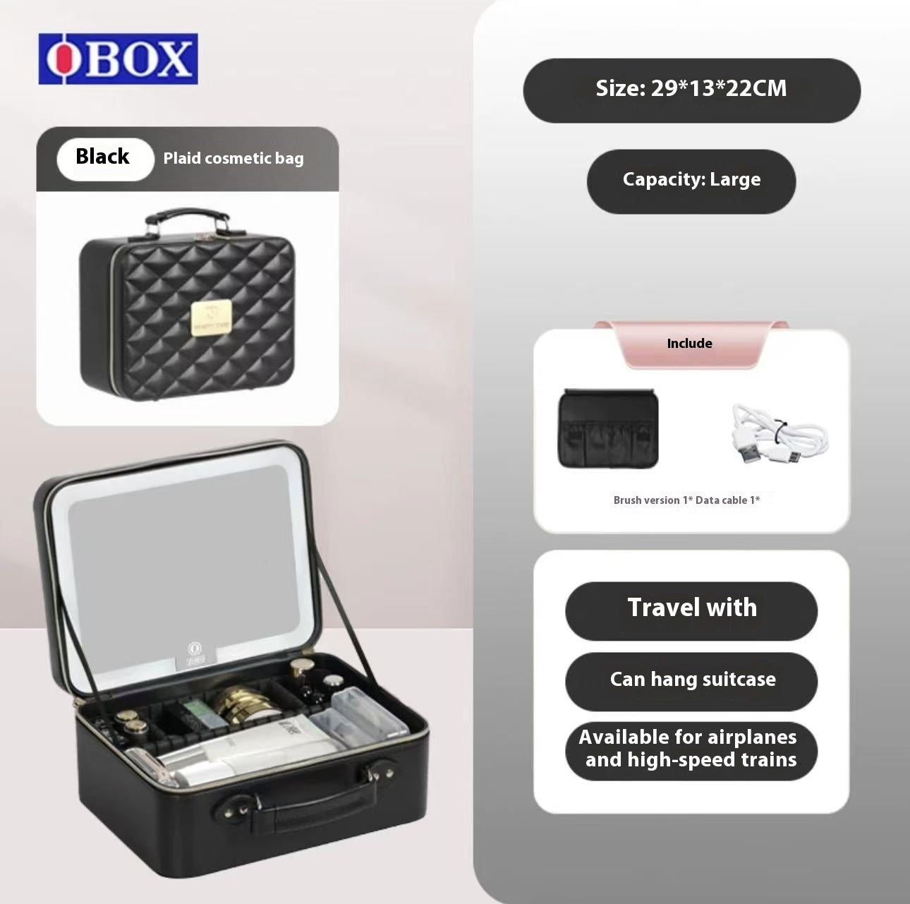 Large Capacity High-end Three Color Illuminated Makeup Box