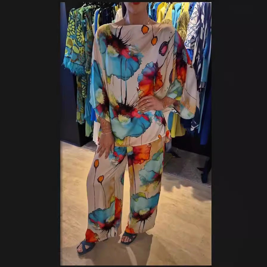 Indian Casual Round Neck Printed Satin Suit