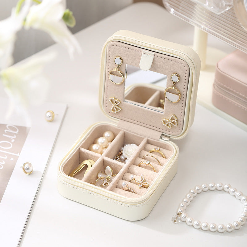 Jewelry Box Travel Portable With Mirror Ornament