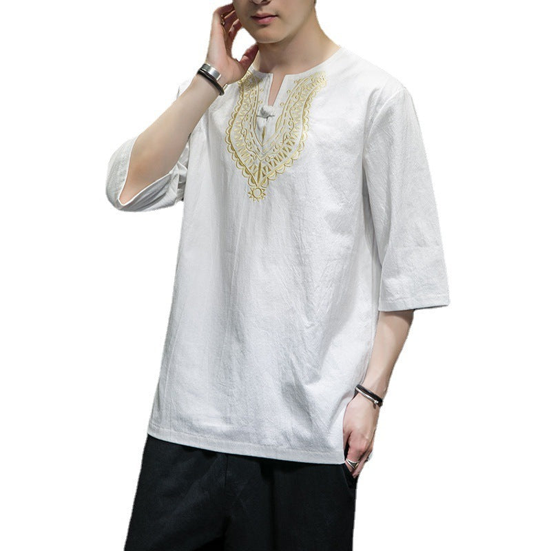 Embroidered National Tide Five-point Sleeve T-shirt