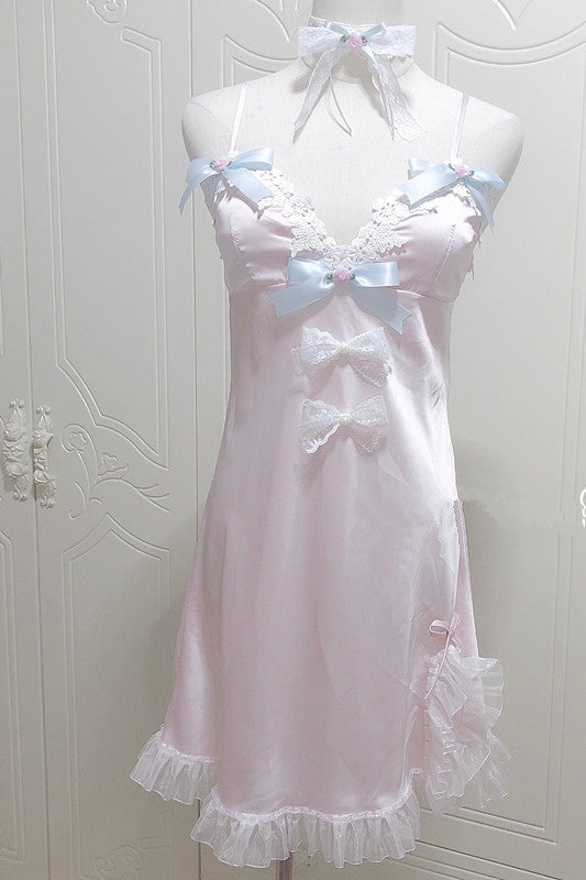 Sweet Girl, Lace Bow, Careful Night Skirt Dress, Soft Texture And Comfortable