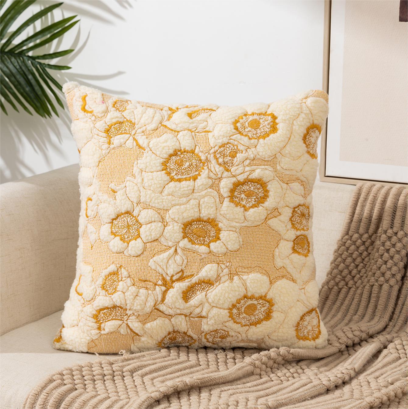 Flower Embroidery Pillow Cover Pastoral Style