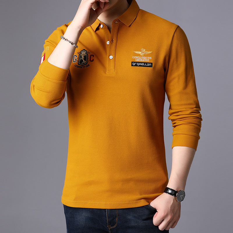 Casual Men's Long Sleeve T-Shirt Lapel Middle-aged