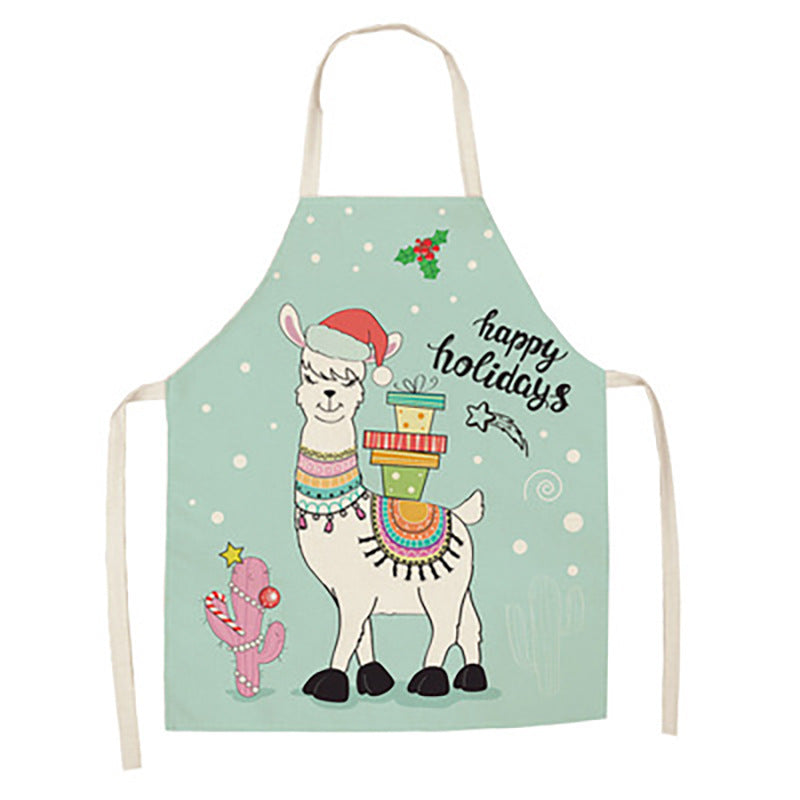 Cartoon Alpaca Cactus Cotton Linen Apron
