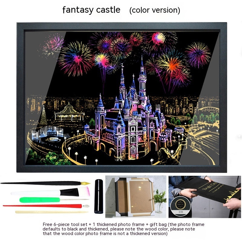 Colourful City Night Scene Hand Scratch Painting