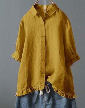 Women's Casual Single-breasted Ruffled Shirt