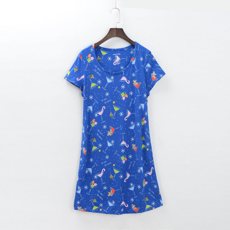 Knitted Cute Women's Short-sleeved Nightdress Summer Home Pajamas