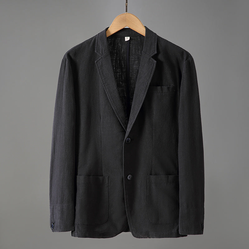Men's Long Sleeve Loose Business Casual Thin Linen Single West Cotton Linen Suit Jacket