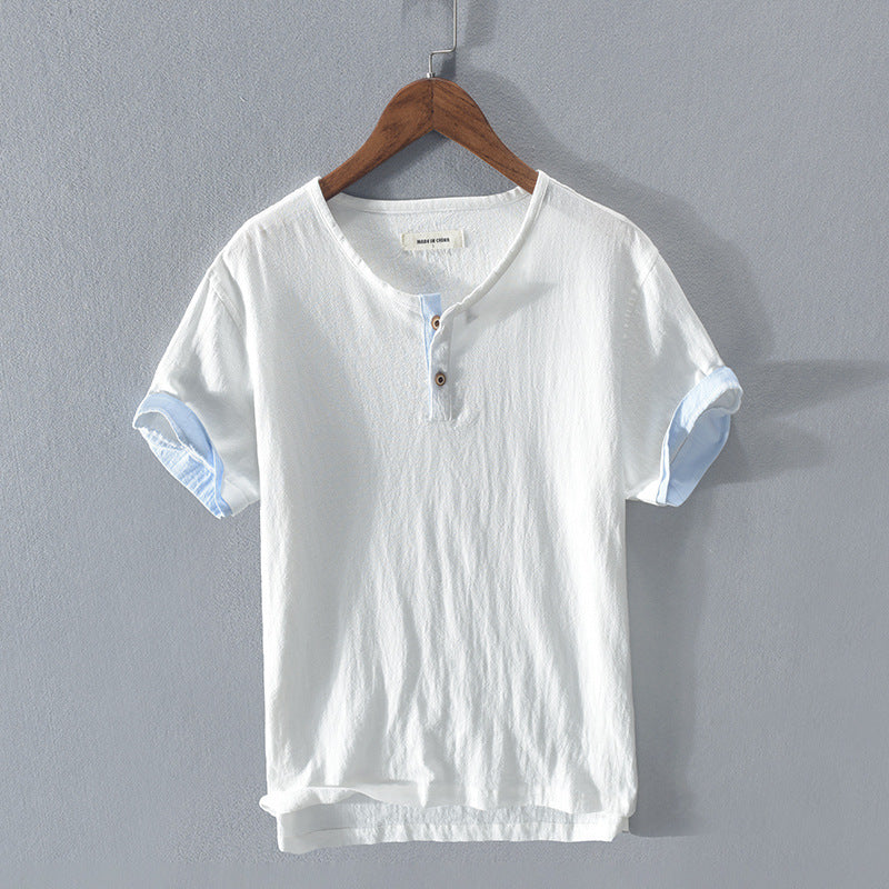 Youth Short Sleeve Popular Basic Solid Color Linen Summer Cotton Linen T-Shirt
