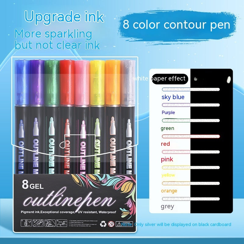 Double-line Outline 24-color  Notebook Special Gel Two-color Fluorescent Marker Pen