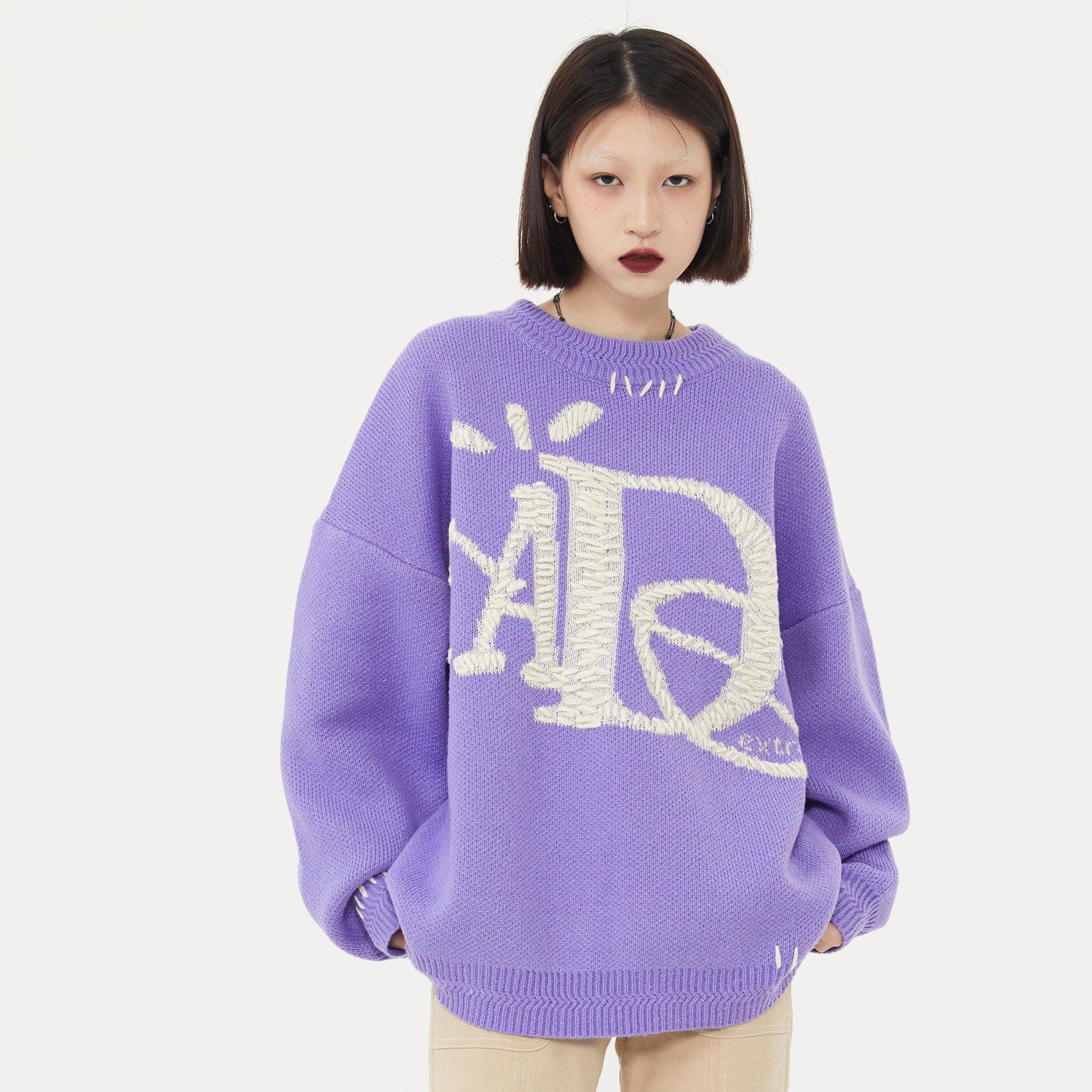 Vintage Street Funny Letter Hand Embroidered Sweater