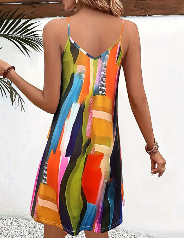 European And American Blue Printing Strapless Sexy Dress