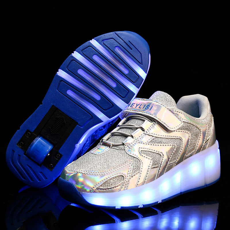 Single Wheel Runaway Shoes Double Wheel USB LED Light Filled Shoes