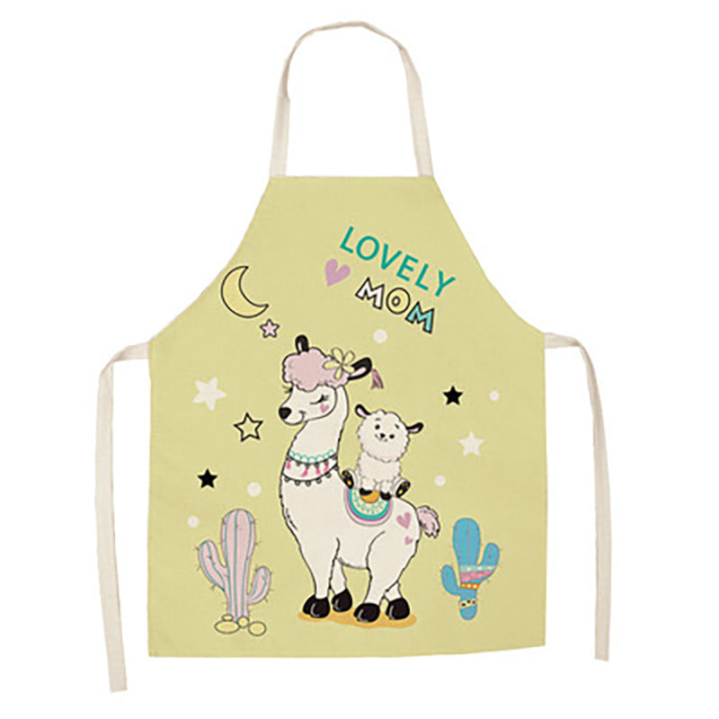 Cartoon Alpaca Cactus Cotton Linen Apron