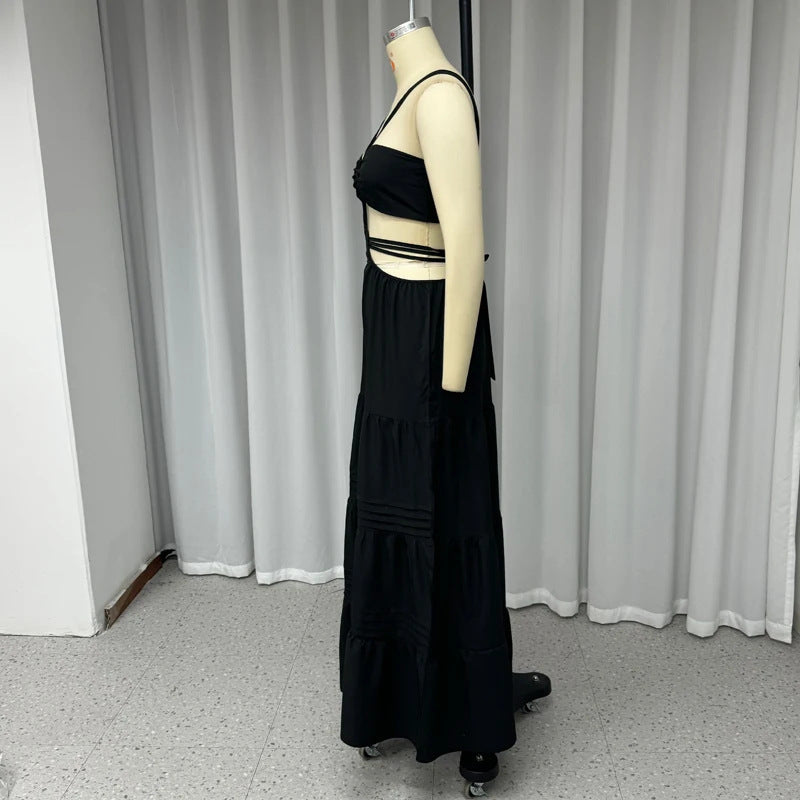 Fashion Sexy Tube Top Solid Color Wide Leg One-piece Trousers