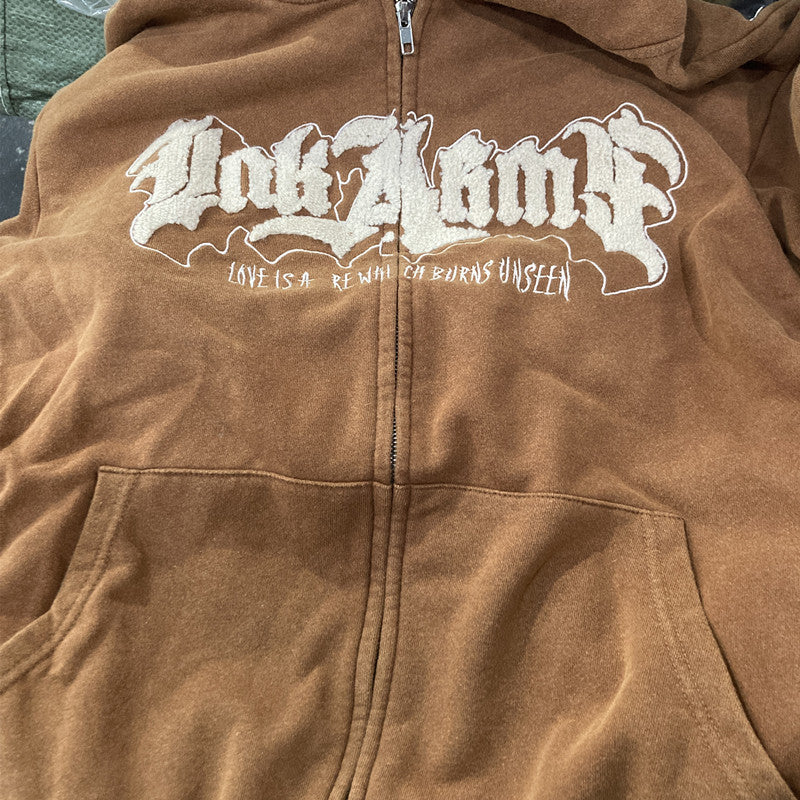 Hoodie Handdrawn Letter Loose Cardigan Long Sleeve Coat