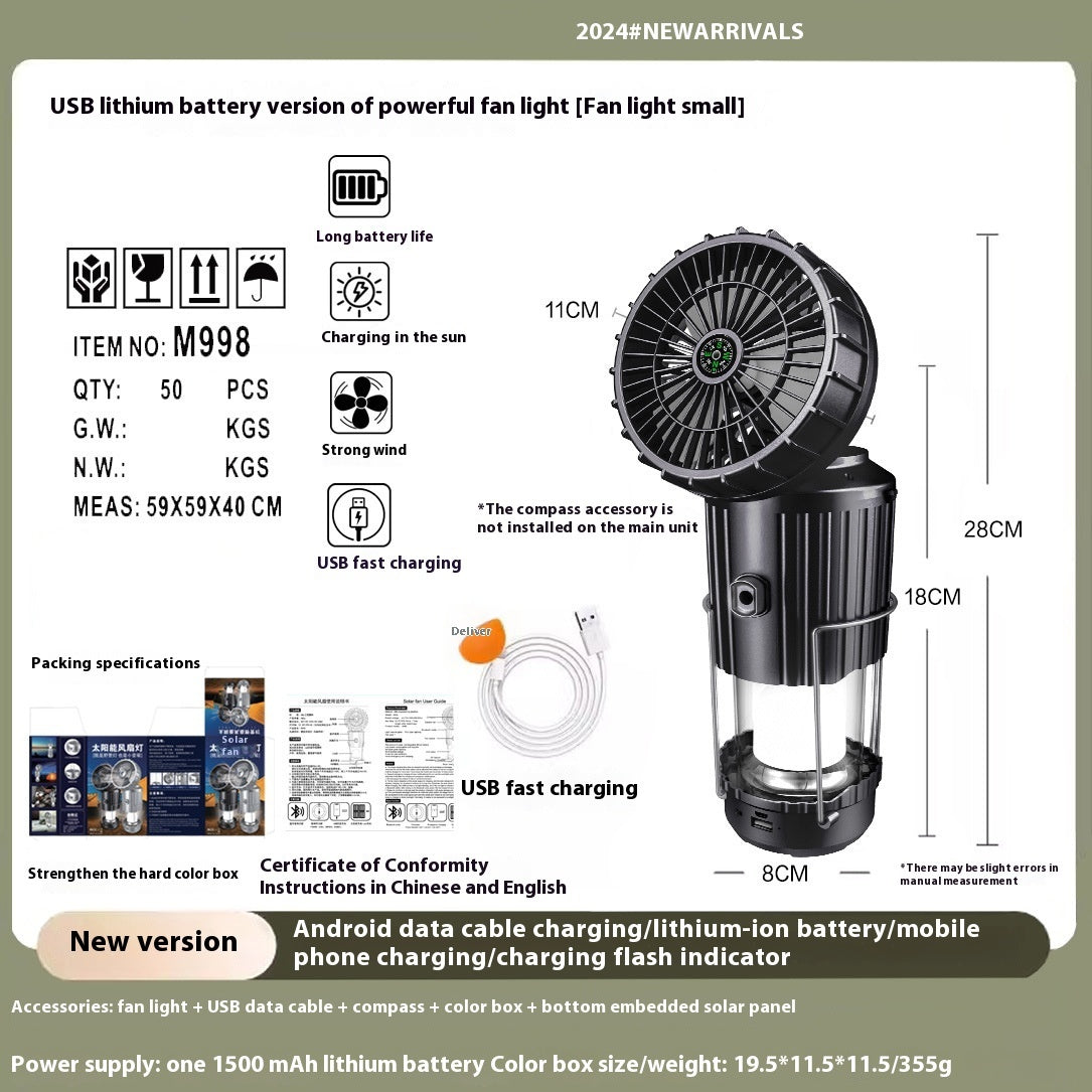 Solar Electric Fan Camping Lamp Portable