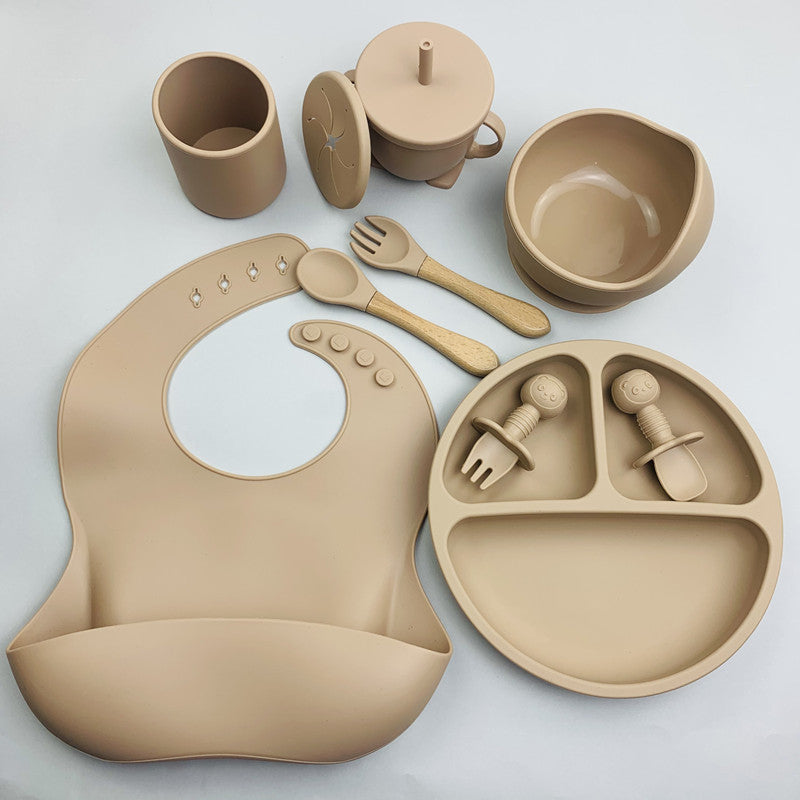 One Piece Complementary Food Feeding With Suction Cup And Silica Gel Bowl 9 Pieces