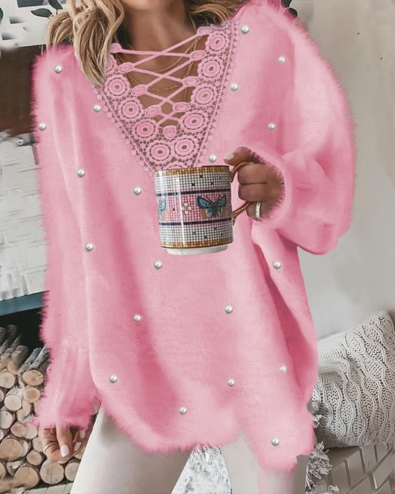 Women's V-neck Fur Loose Top